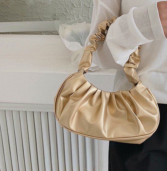 Sac à Bandoulière Simple Plissé pour Femme, Sac de Bureau Souple en Cuir PU, Doux et Nuage, Sac à Main Simple, Sac Décontracté – Image 13