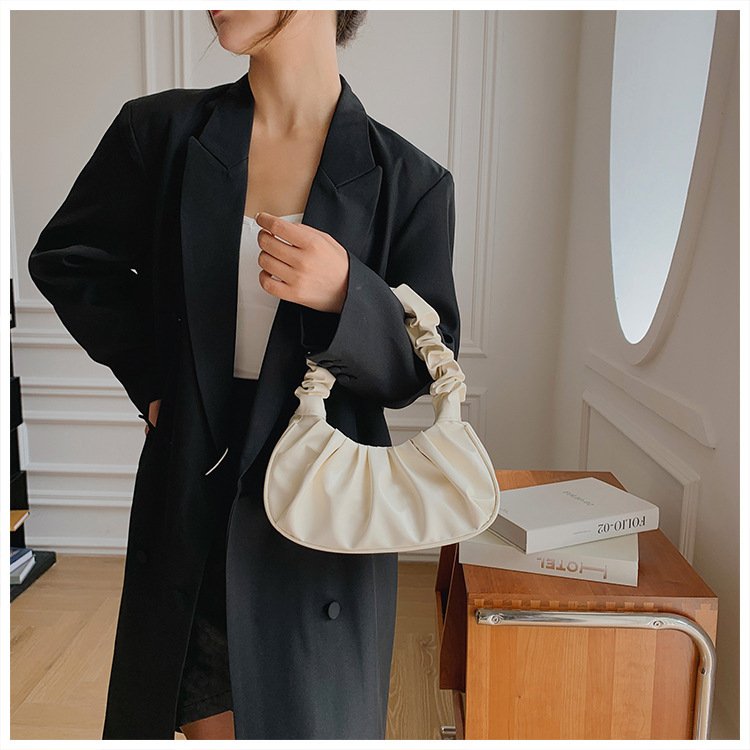 Sac à Bandoulière Simple Plissé pour Femme, Sac de Bureau Souple en Cuir PU, Doux et Nuage, Sac à Main Simple, Sac Décontracté – Image 14