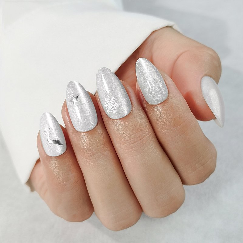 Faux Faux Ongles à Pointe Française Or Ligne Conception Colle sur Ongles Press Ons Moyen Acrylique Presse sur Ongles – Image 3