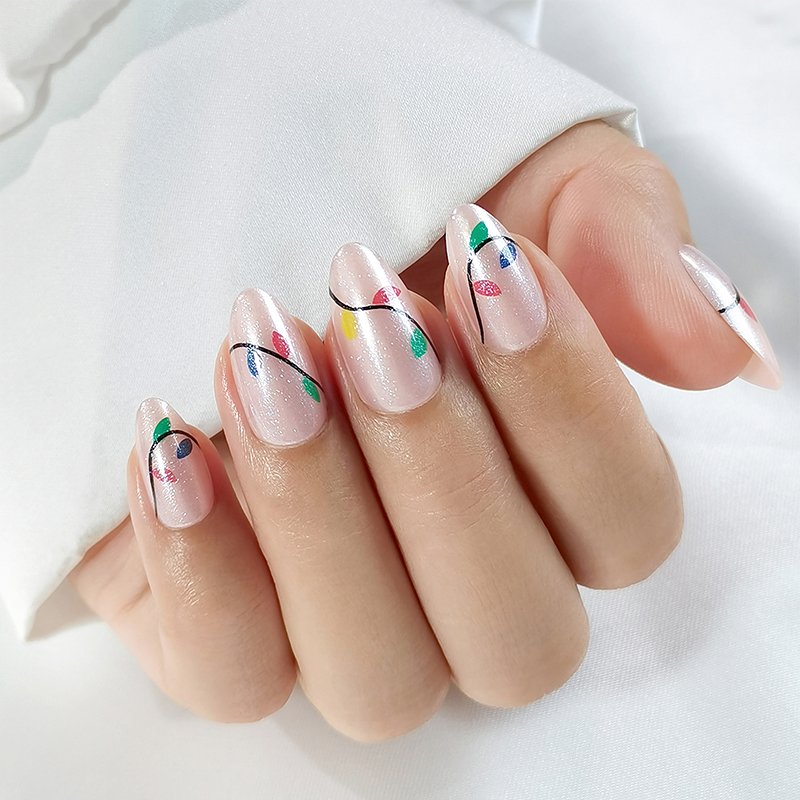 Faux Faux Ongles à Pointe Française Or Ligne Conception Colle sur Ongles Press Ons Moyen Acrylique Presse sur Ongles – Image 5