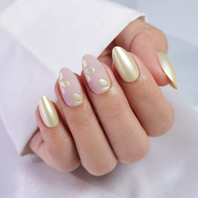 Faux Faux Ongles à Pointe Française Or Ligne Conception Colle sur Ongles Press Ons Moyen Acrylique Presse sur Ongles – Image 10