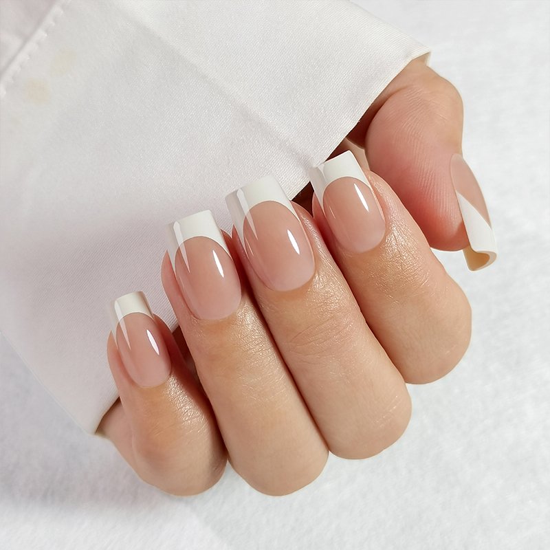 Faux Faux Ongles à Pointe Française Or Ligne Conception Colle sur Ongles Press Ons Moyen Acrylique Presse sur Ongles – Image 18