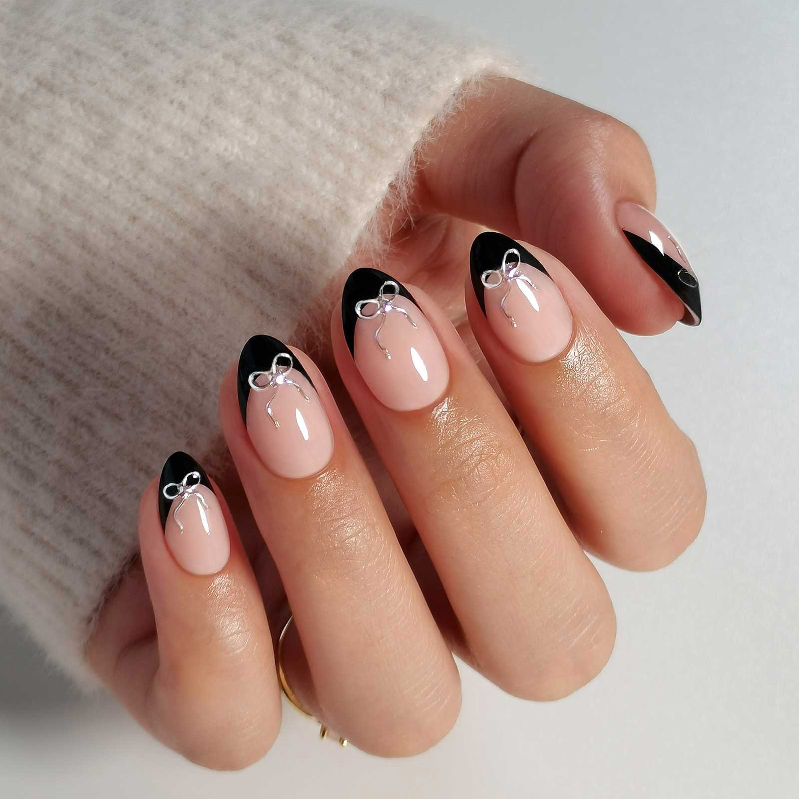 Faux Faux Ongles à Pointe Française Or Ligne Conception Colle sur Ongles Press Ons Moyen Acrylique Presse sur Ongles – Image 19