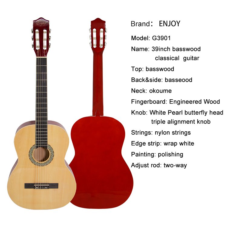 Guitare classique G3901 Premium 39 pouces avec table en épicéa pour débutants et professionnels, plusieurs options de couleurs, instruments à cordes professionnels – Image 6