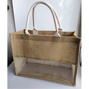 Sac fourre-tout unisexe en PVC transparent et jute, style vintage tendance avec fenêtre transparente, fermeture simple à ouverture facile