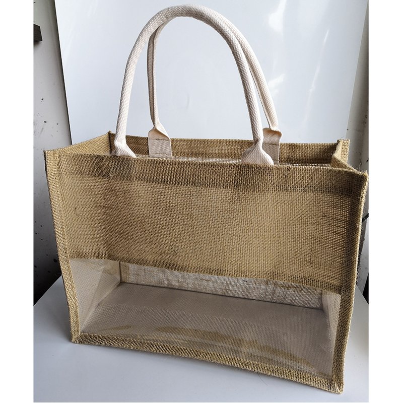 Sac fourre-tout unisexe en PVC transparent et jute, style vintage tendance avec fenêtre transparente, fermeture simple à ouverture facile – Image 3