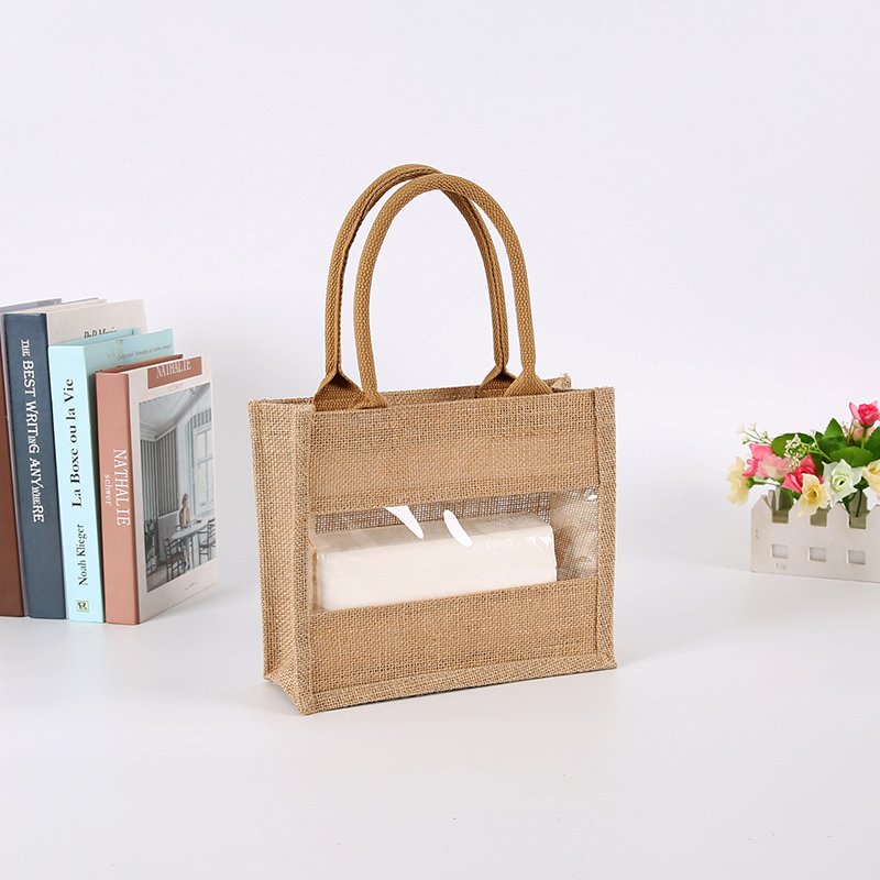 Sac fourre-tout unisexe en PVC transparent et jute, style vintage tendance avec fenêtre transparente, fermeture simple à ouverture facile – Image 5